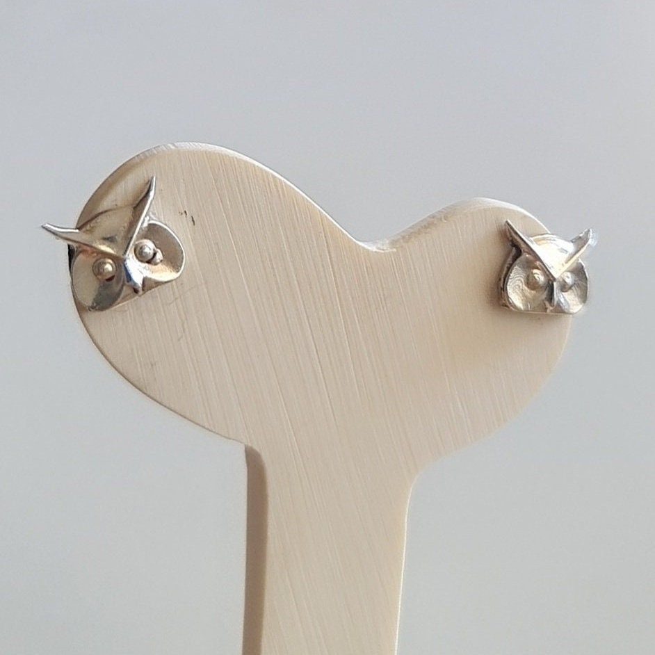 Miniature Owl stud Earrings - Sterling Silver Studs - Animal Jewelry for Nature Lovers -
