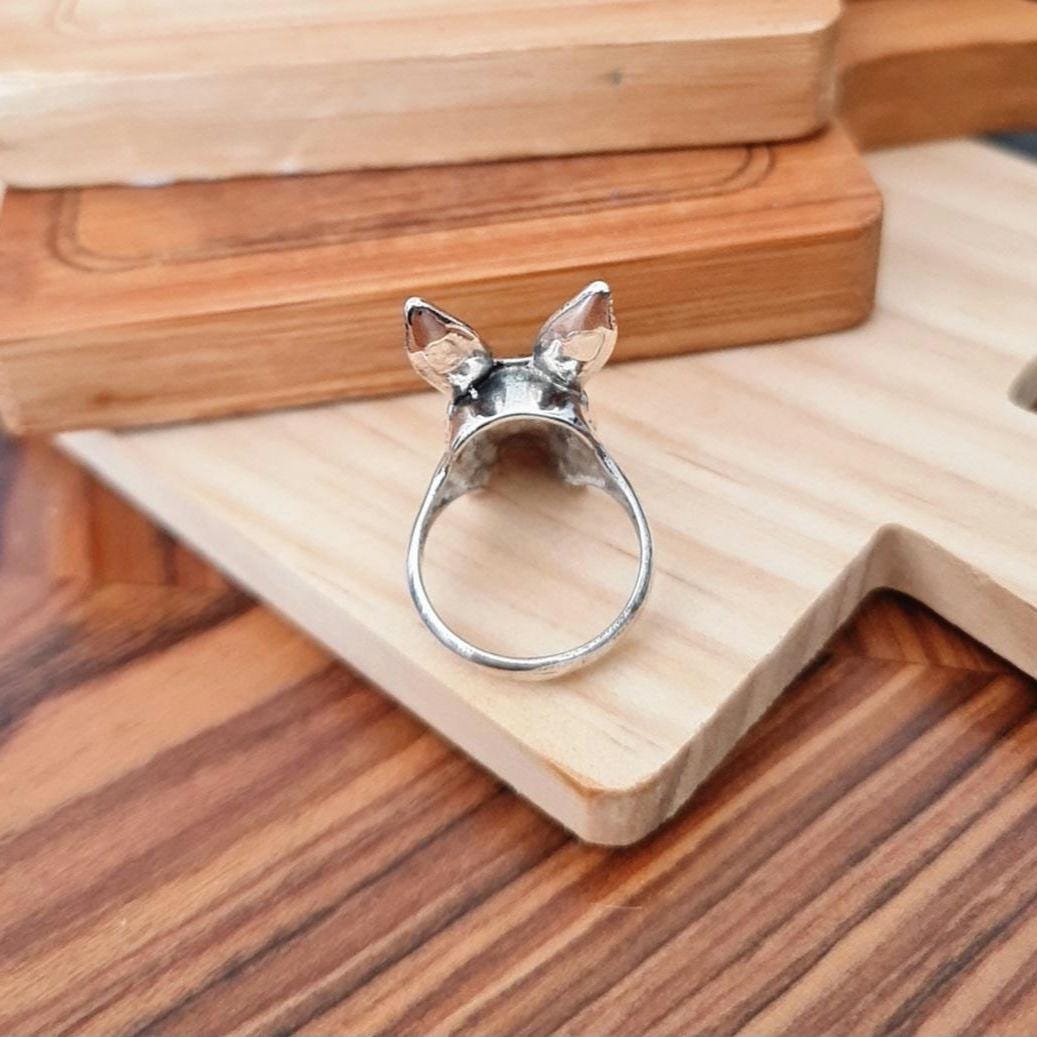 Handmade Sterling Silver Bunny Skull Ring: Gothic Statement Jewelry