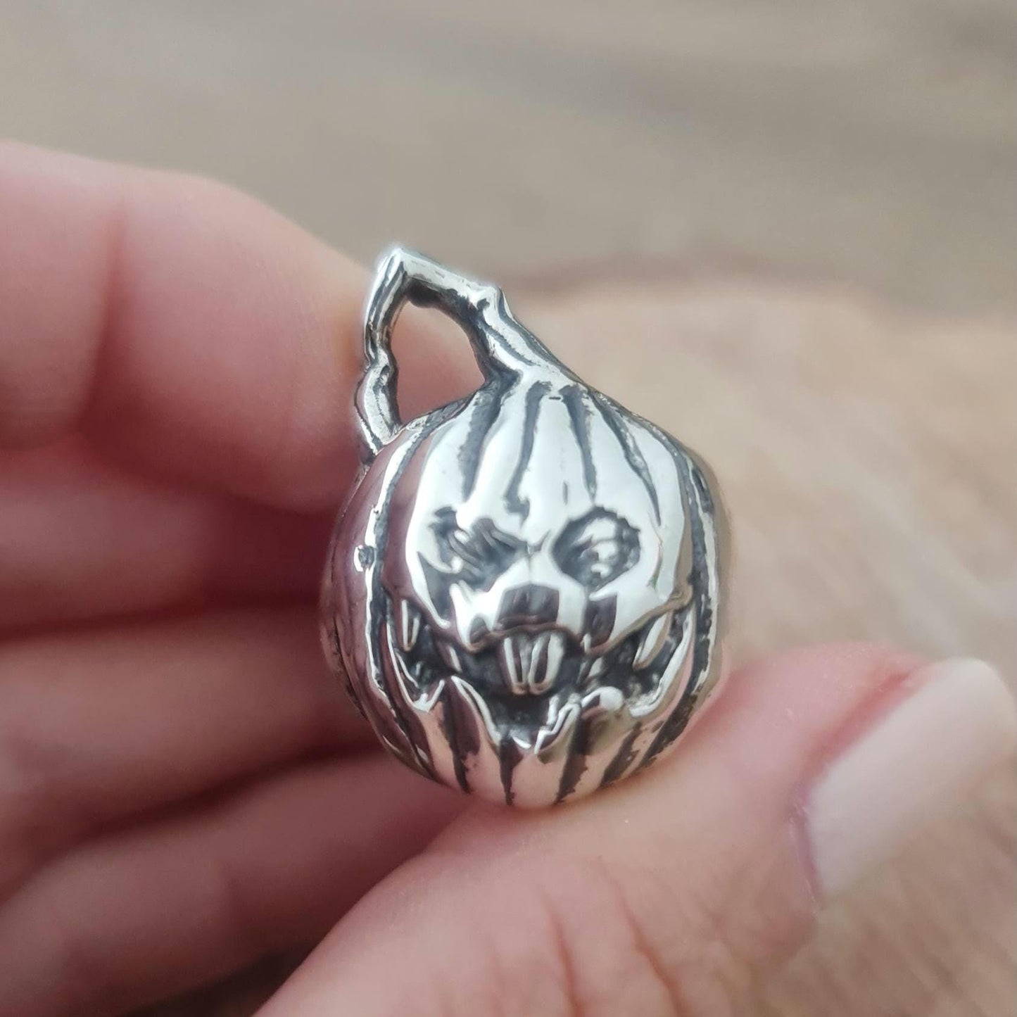 Jack-o'-Lantern Pumpkin ring -Spooky Halloween Jewelry- Handmade Sterling Silver