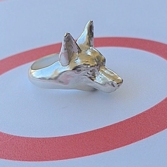 Handmade Sterling Silver German Shepherd Ring: Animal Jewelry