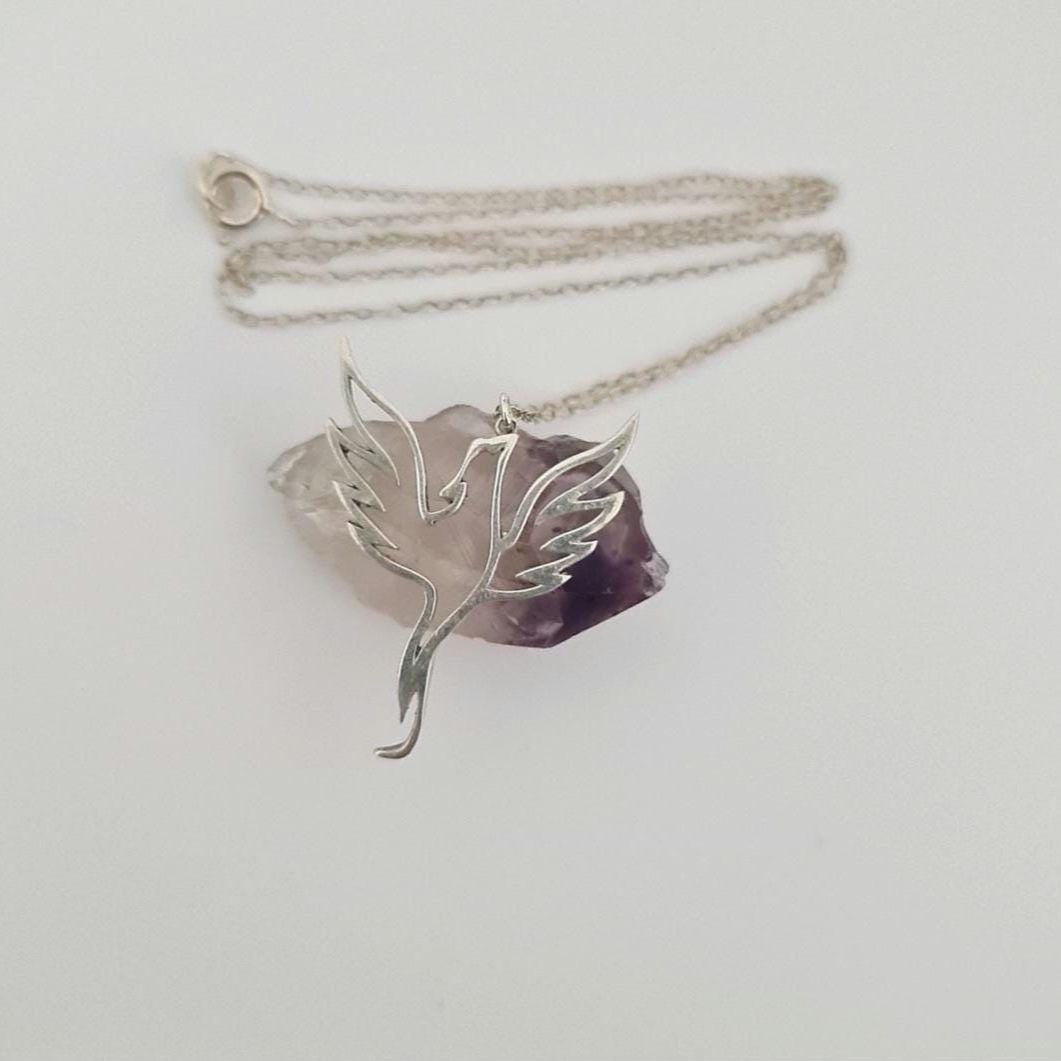 Sterling Silver Phoenix Necklace: Minimalist Rebirth Symbol, 45cm Chain