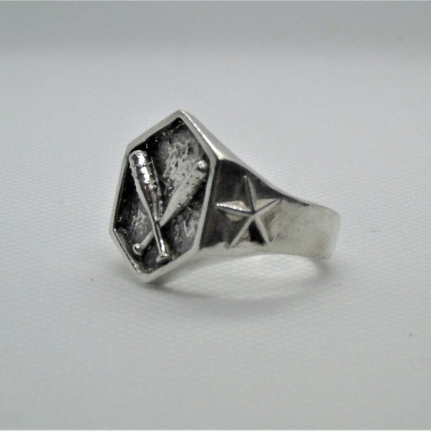 Baseball Spikes 925 Sterling Silver Ring - bold  Design - Biker Jewelry