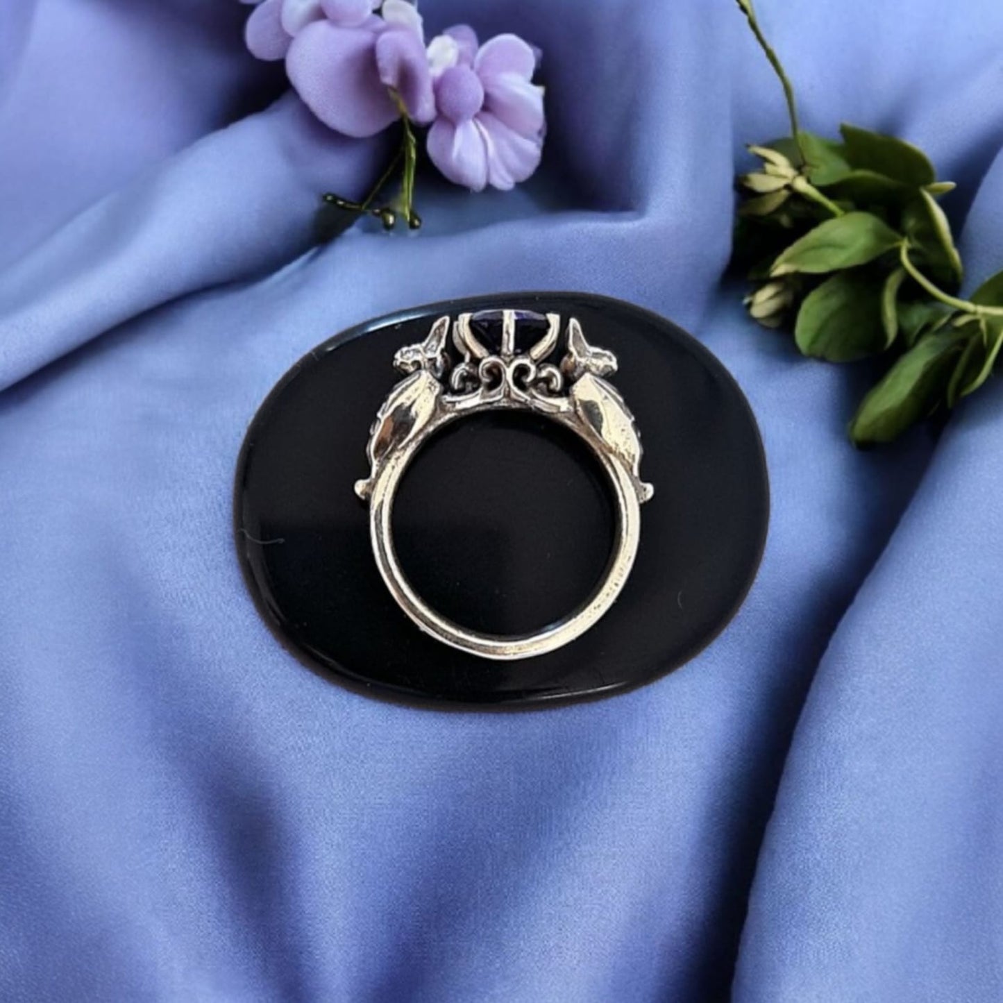 ๐ฆ Silver Bat Ring with Deep Purple Zircon โ Gothic Sterling Silver Jewelry | Alternative Engagement Ring