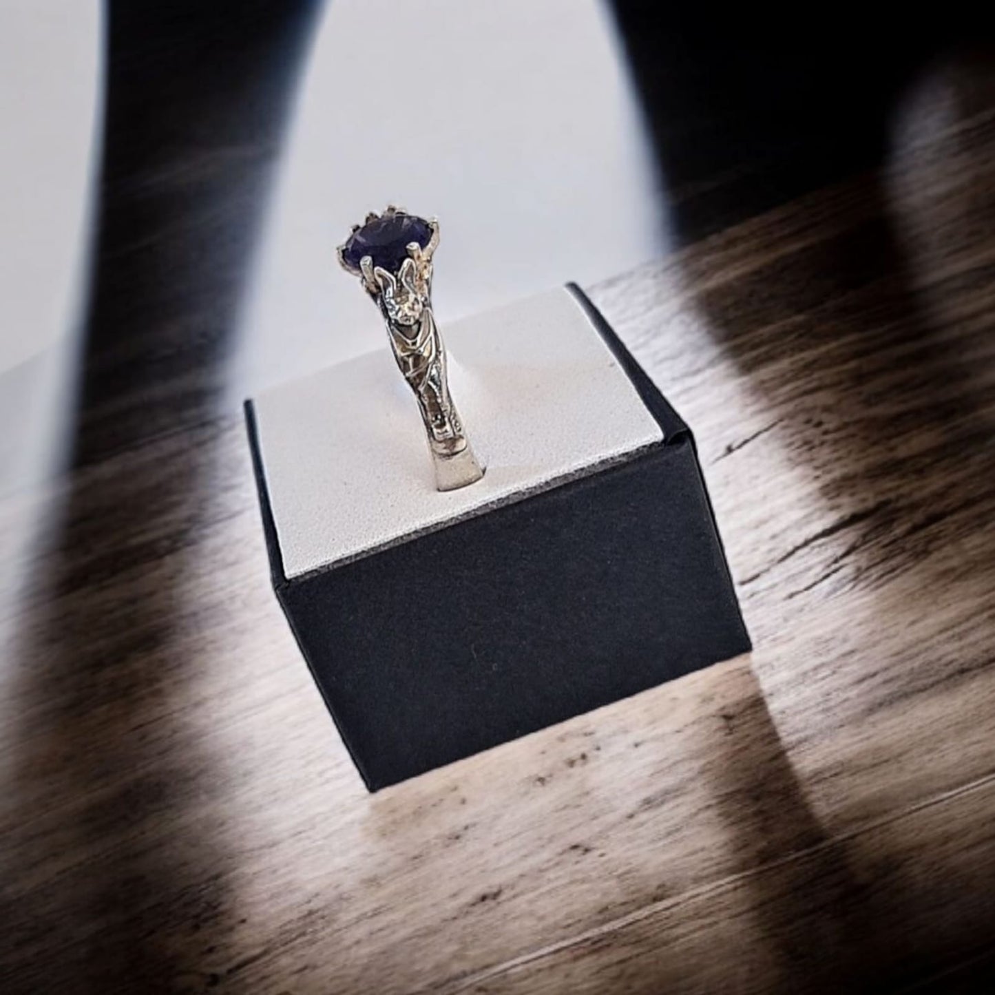 ๐ฆ Silver Bat Ring with Deep Purple Zircon โ Gothic Sterling Silver Jewelry | Alternative Engagement Ring