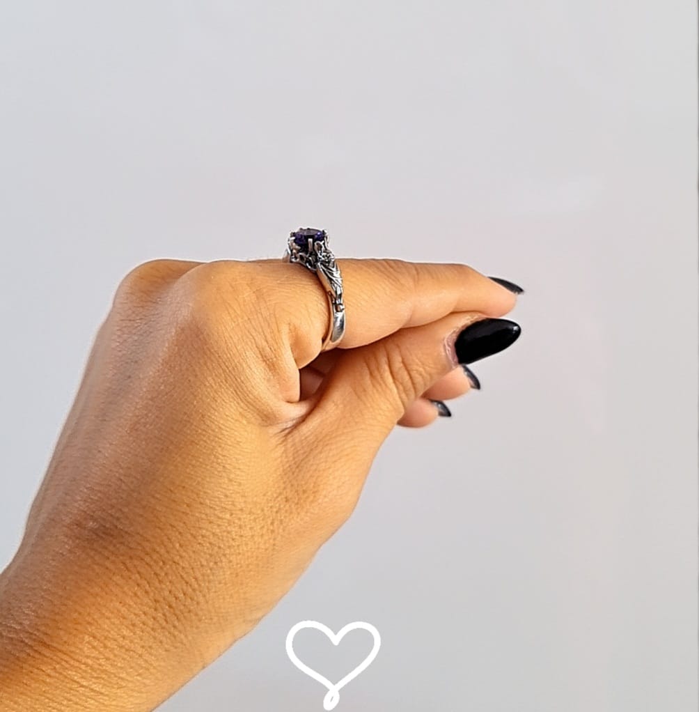 ๐ฆ Silver Bat Ring with Deep Purple Zircon โ Gothic Sterling Silver Jewelry | Alternative Engagement Ring