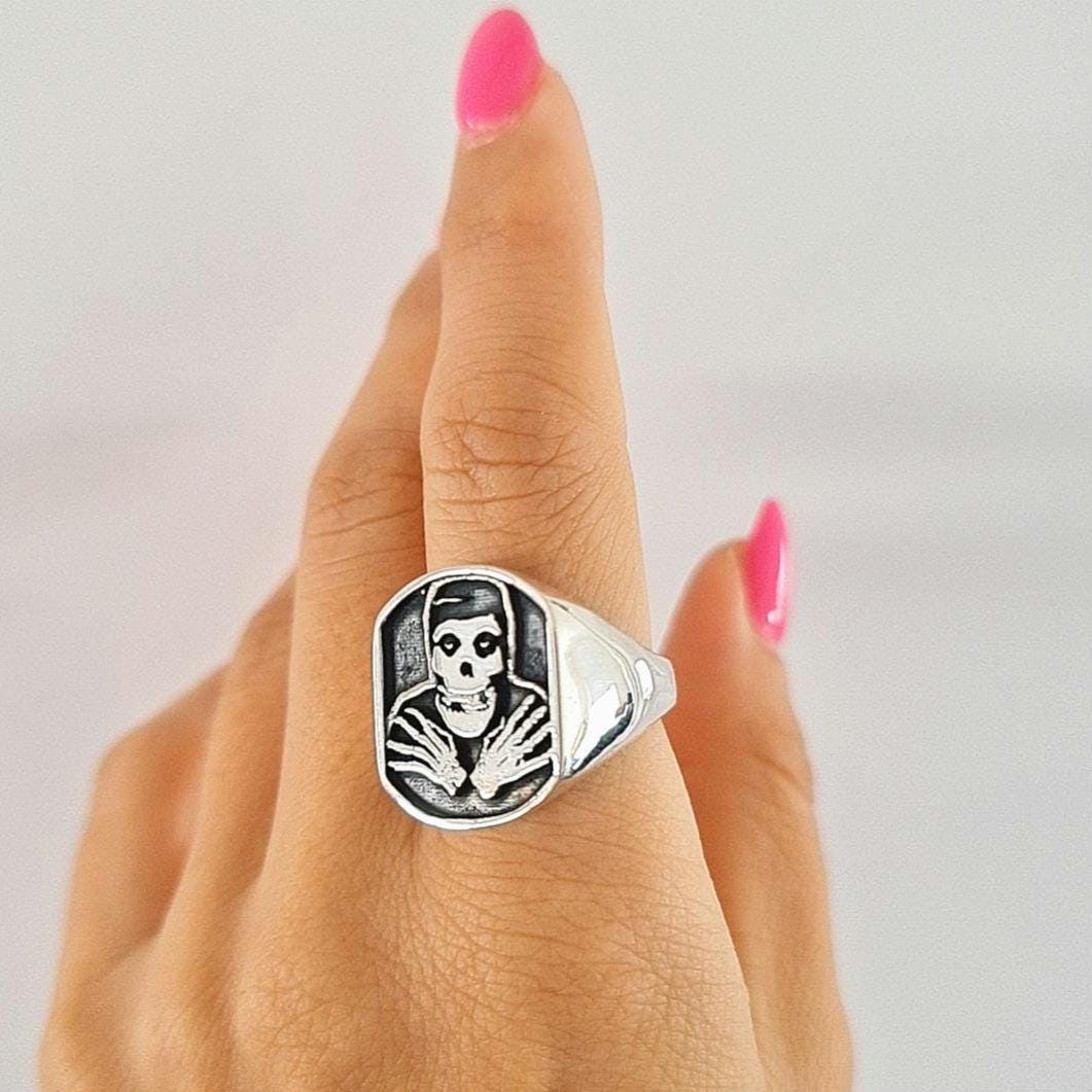 Handmade Sterling Silver Misfits Skull Ring: Punk Biker Jewelry