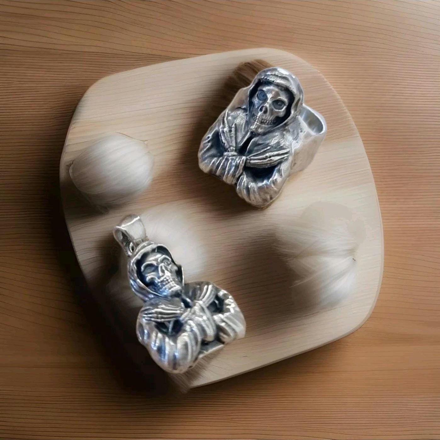 Handmade Punk Horror Skull Ring: 925 Sterling Silver Biker Ring