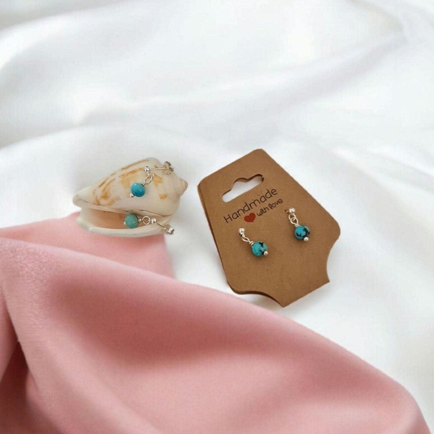 Natural Turquoise Sterling Silver Dangle Earrings – Handmade Boho Gemstone Jewelry December birthstone