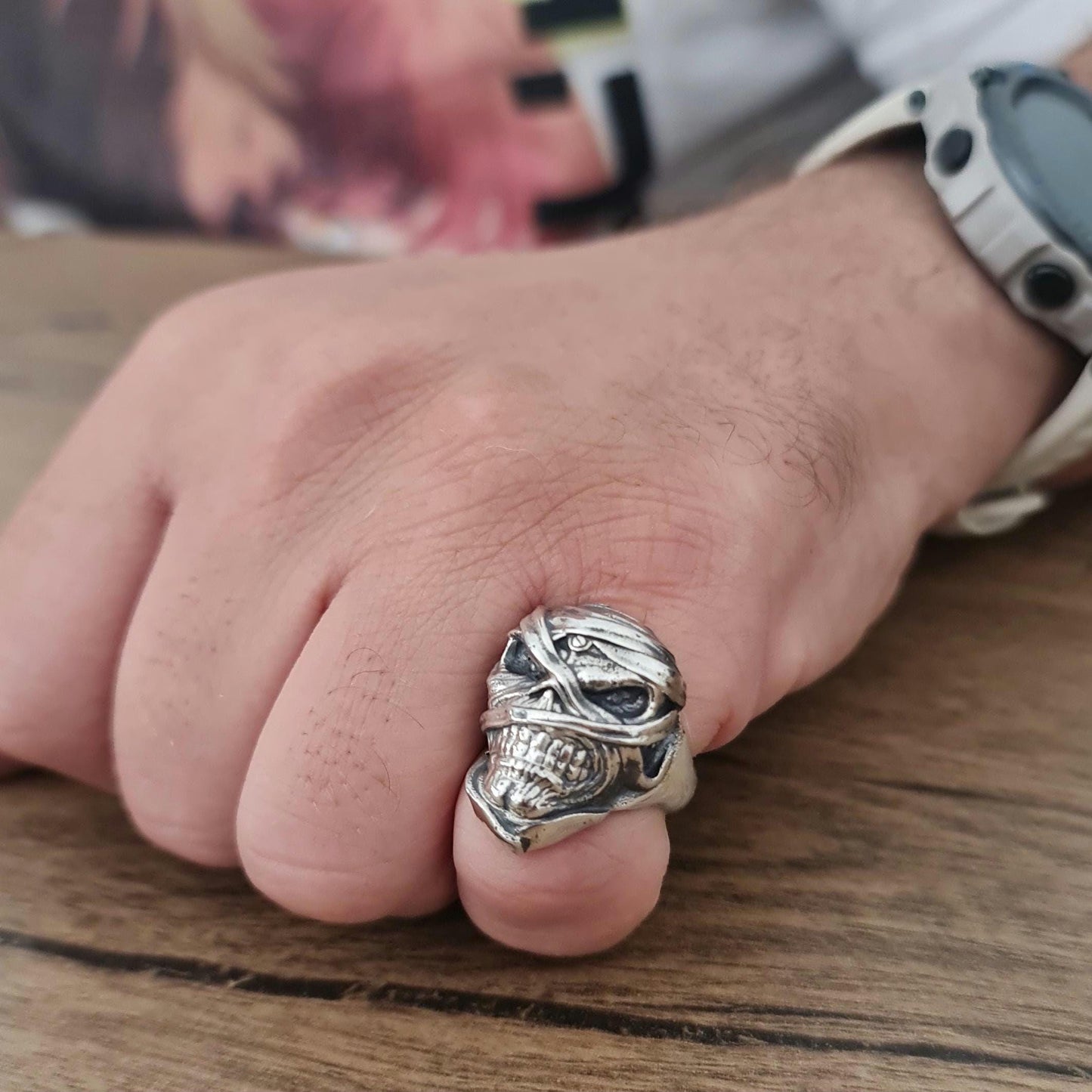 Iron Maiden Powerslave - Eddie Mummy Skull Ring – Egyptian Rock Jewelry – Unique Heavy Metal Statement Handmade Sterling Silver