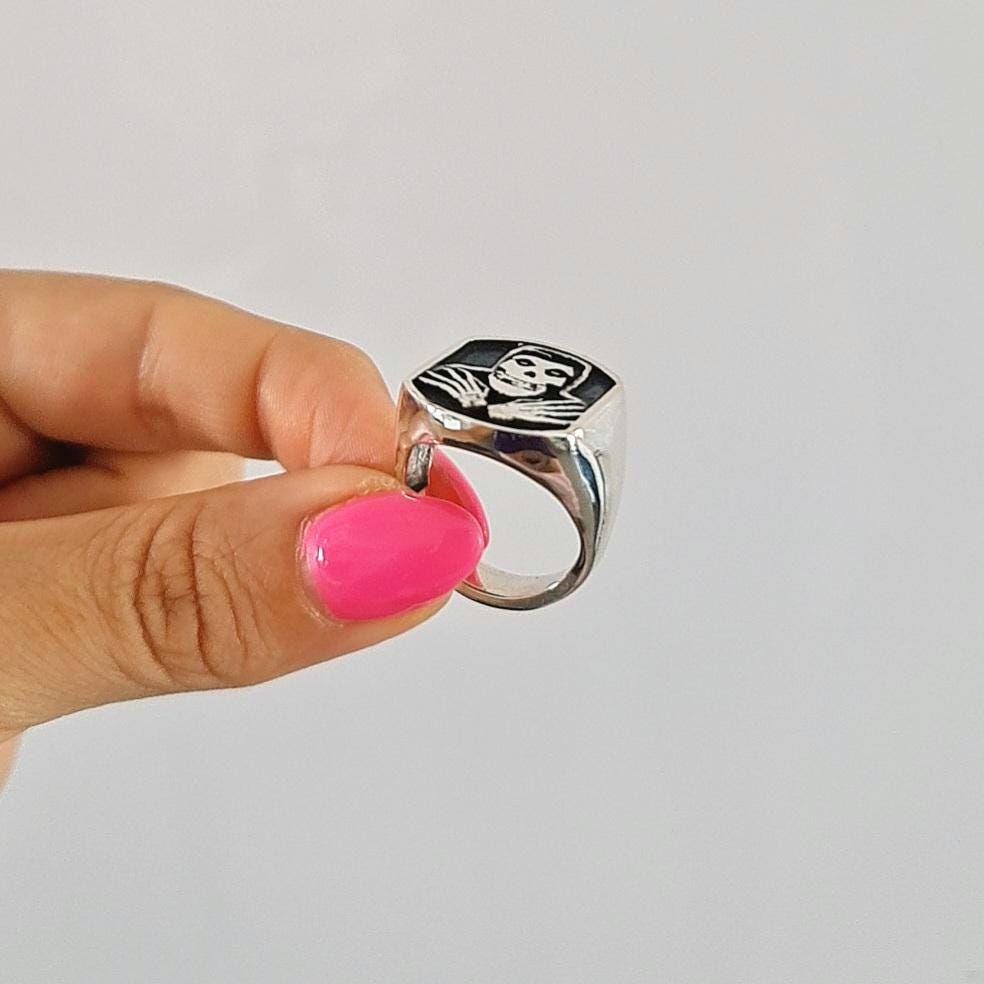 Handmade Sterling Silver Misfits Skull Ring: Punk Biker Jewelry