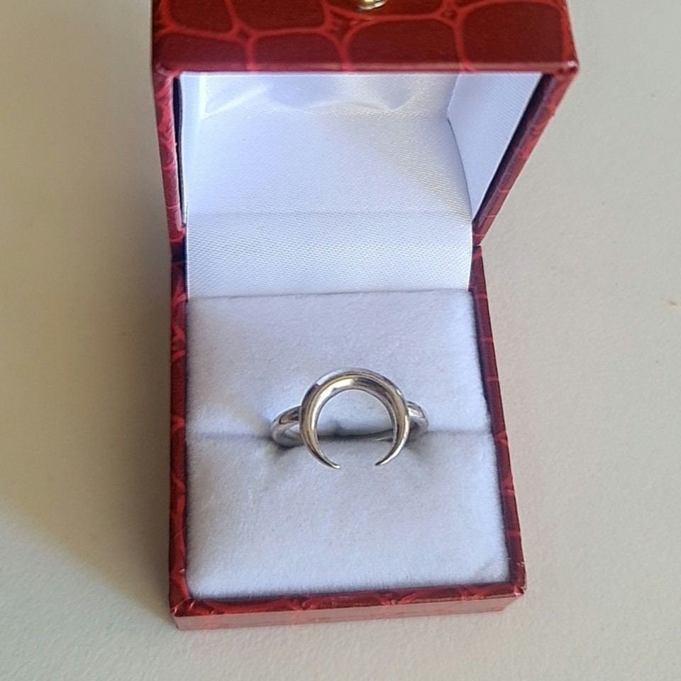 Half Moon Ring , Double Horn , Crescent moon    minimalist design Handmade 925 Sterling Silver