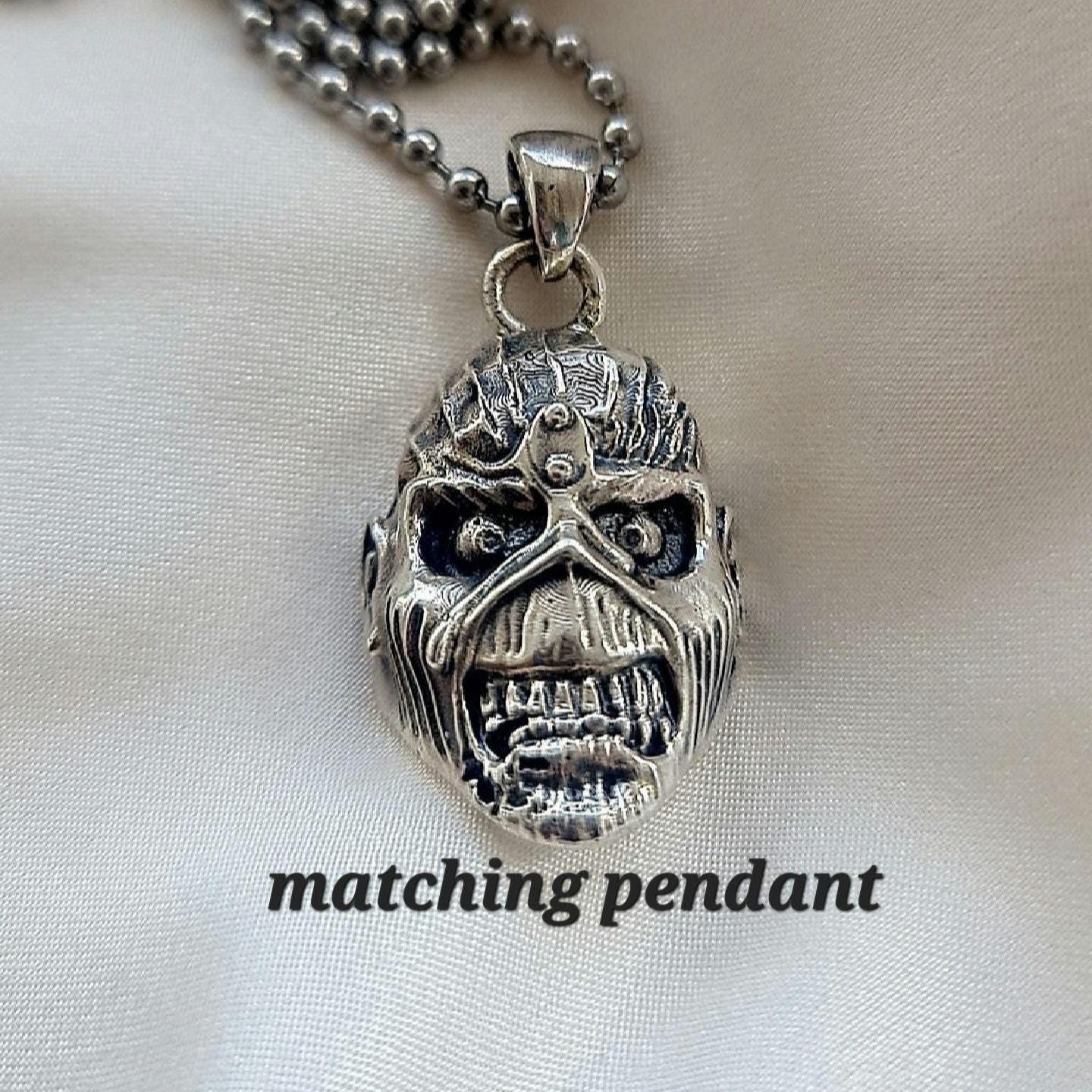 Handmade Sterling Silver Iron Maiden Eddie Skull Ring - Biker Punk Rock