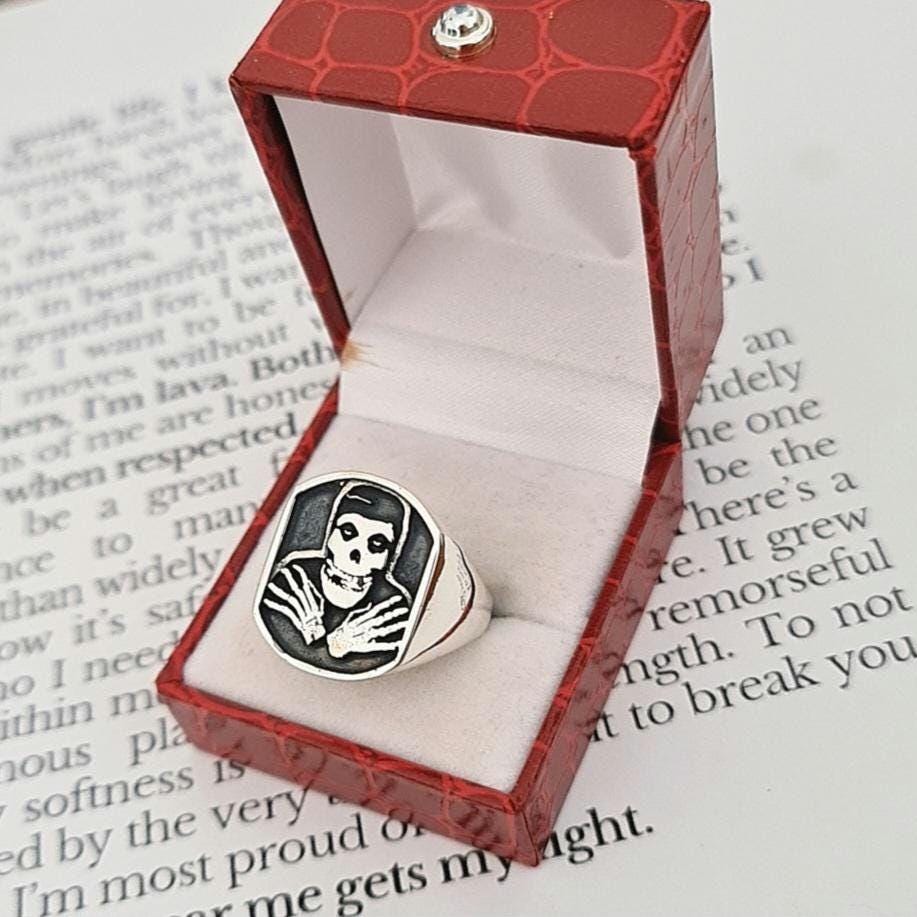 Handmade Sterling Silver Misfits Skull Ring: Punk Biker Jewelry