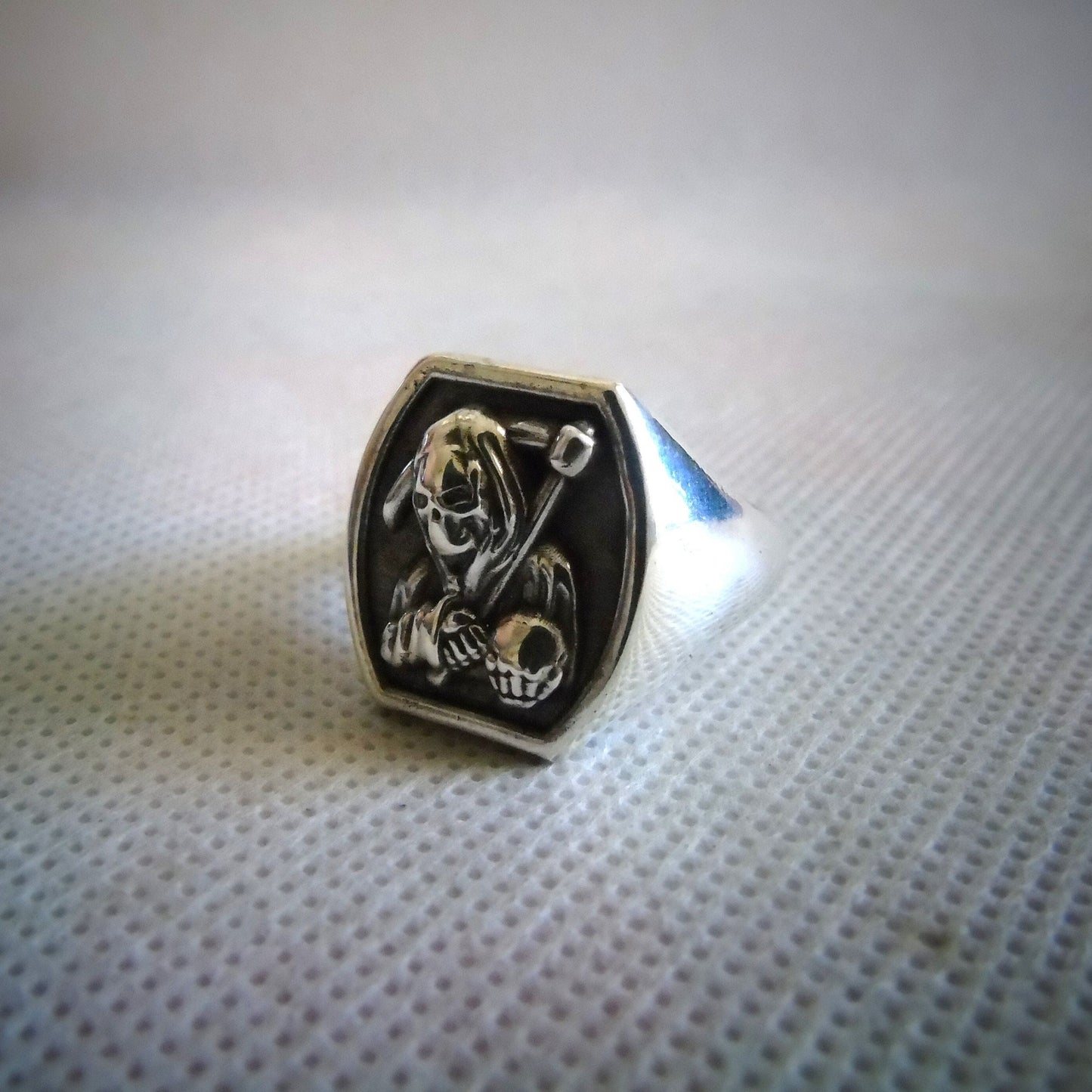 Handmade 925 Silver Grim Reaper Ring - Gothic Skull Jewelry