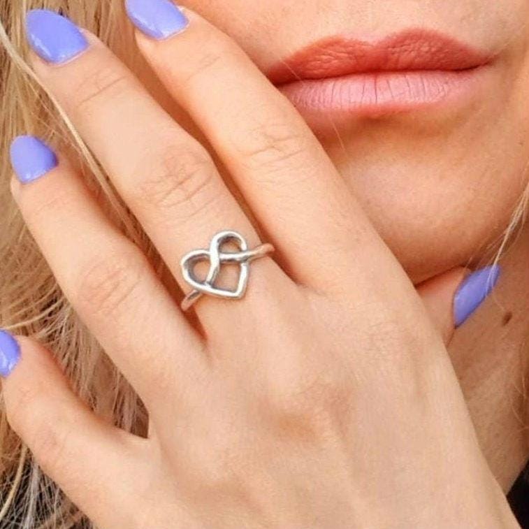 Sterling Silver Heart Knot Ring: Minimalist Love Jewelry