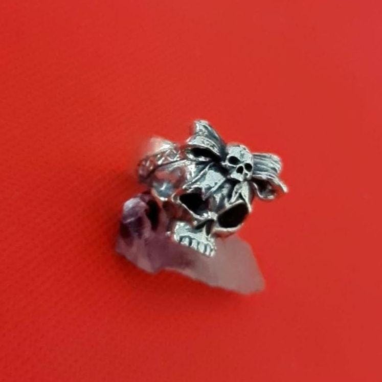 Handmade Sterling Silver Skull Ring with Bow Tie: Gothic Unisex Jewelry