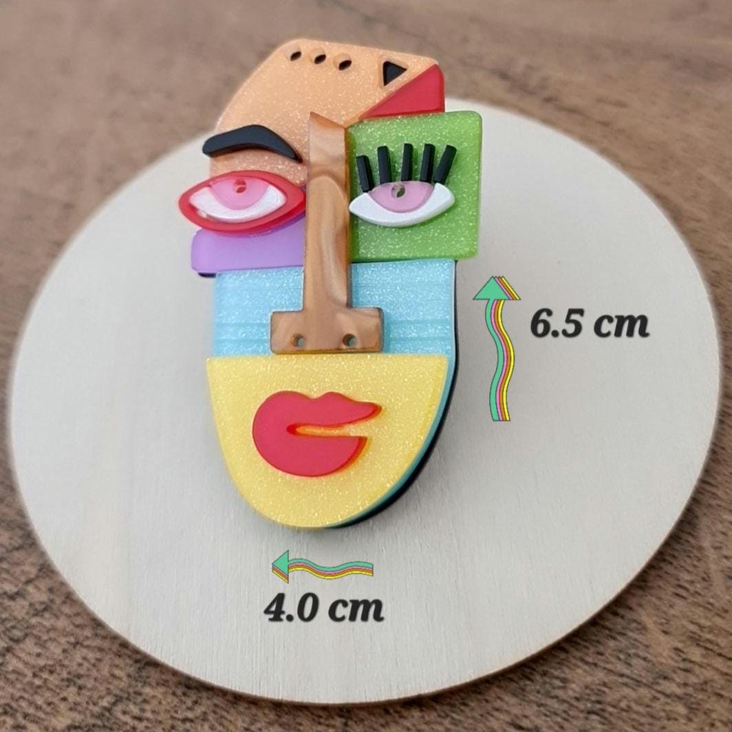 Large Acrylic Frida Brooch: Glossy Modern Art Pin