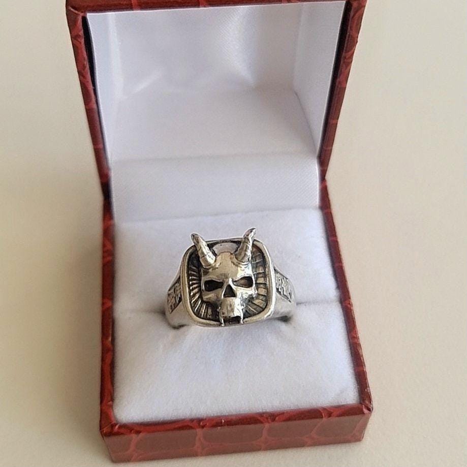 Handcrafted 925 Silver Japanese Oni Skull Ring