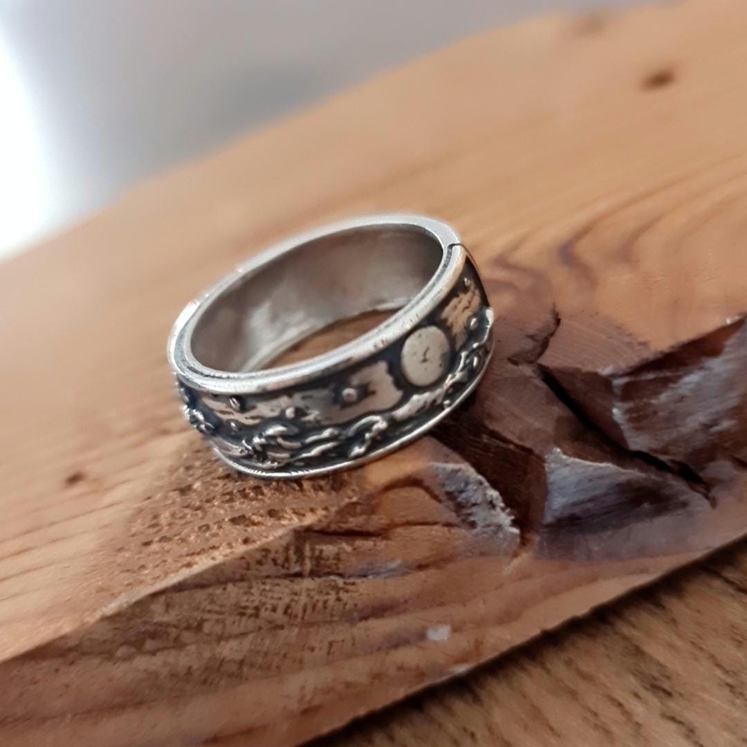 Oxidized Sterling Silver Japanese Wave Ring: Handmade Gothic Jewelry