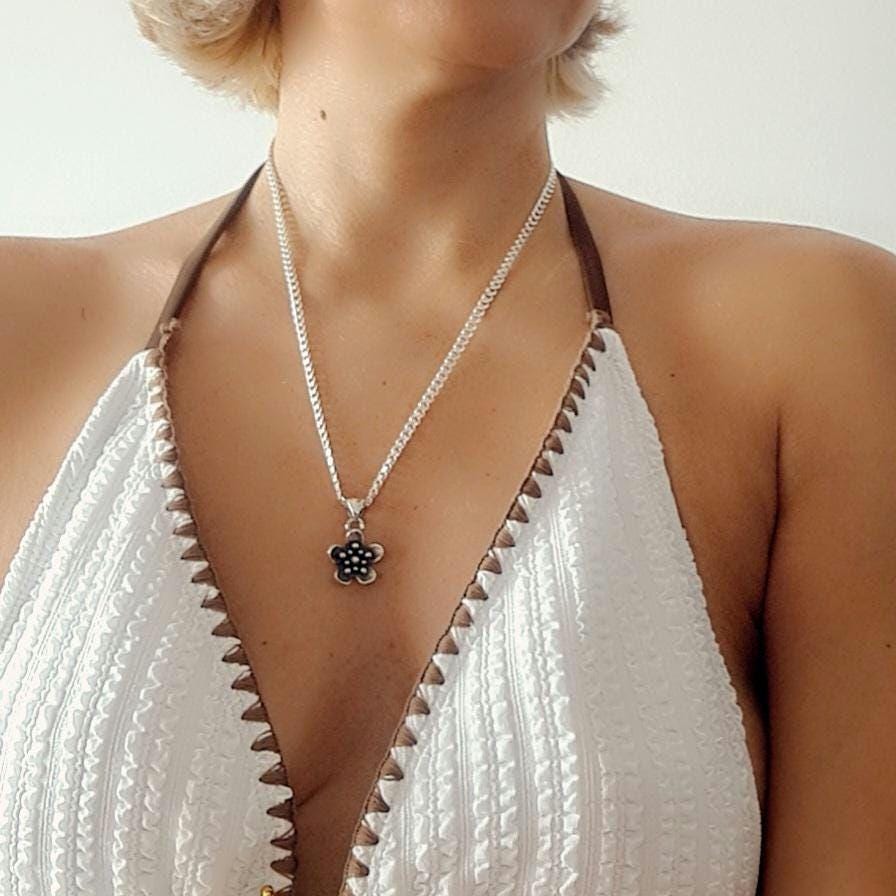 Sterling Silver Flower Pendant: Vintage Floral Charm  five-petal blossom