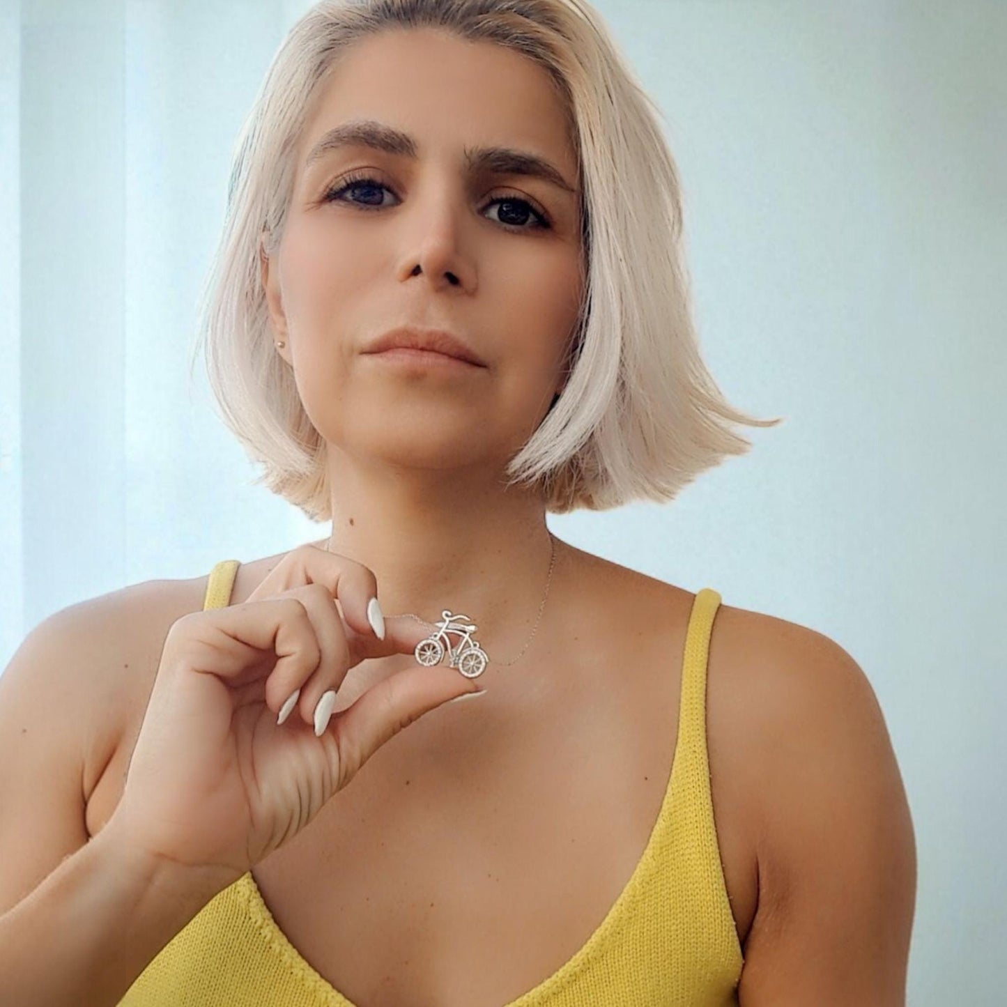 Sterling Silver Bicycle Necklace: Zircon Wheels, Cycling Charm