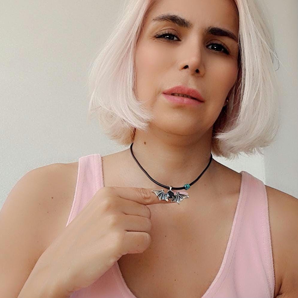 Gothic Bat Wings Silver Pendant with Black Zircon | Vampire Jewelry | Witchy Gothic Necklace Charm