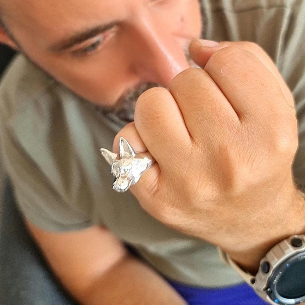 Sterling Silver German Shepherd Ring: Animal Jewelry immaculate details