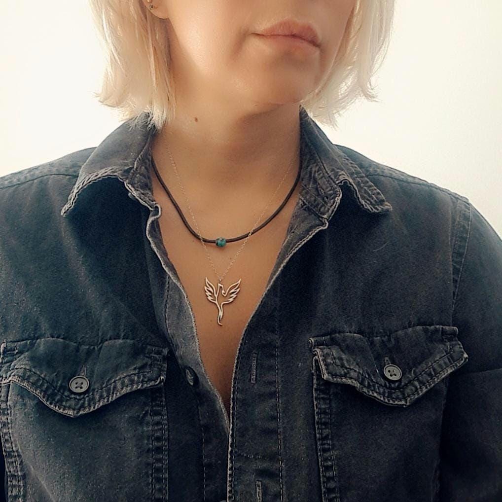 Phoenix Necklace , Rebirth Symbol , Sterling Silver Minimalist , 45cm Chain