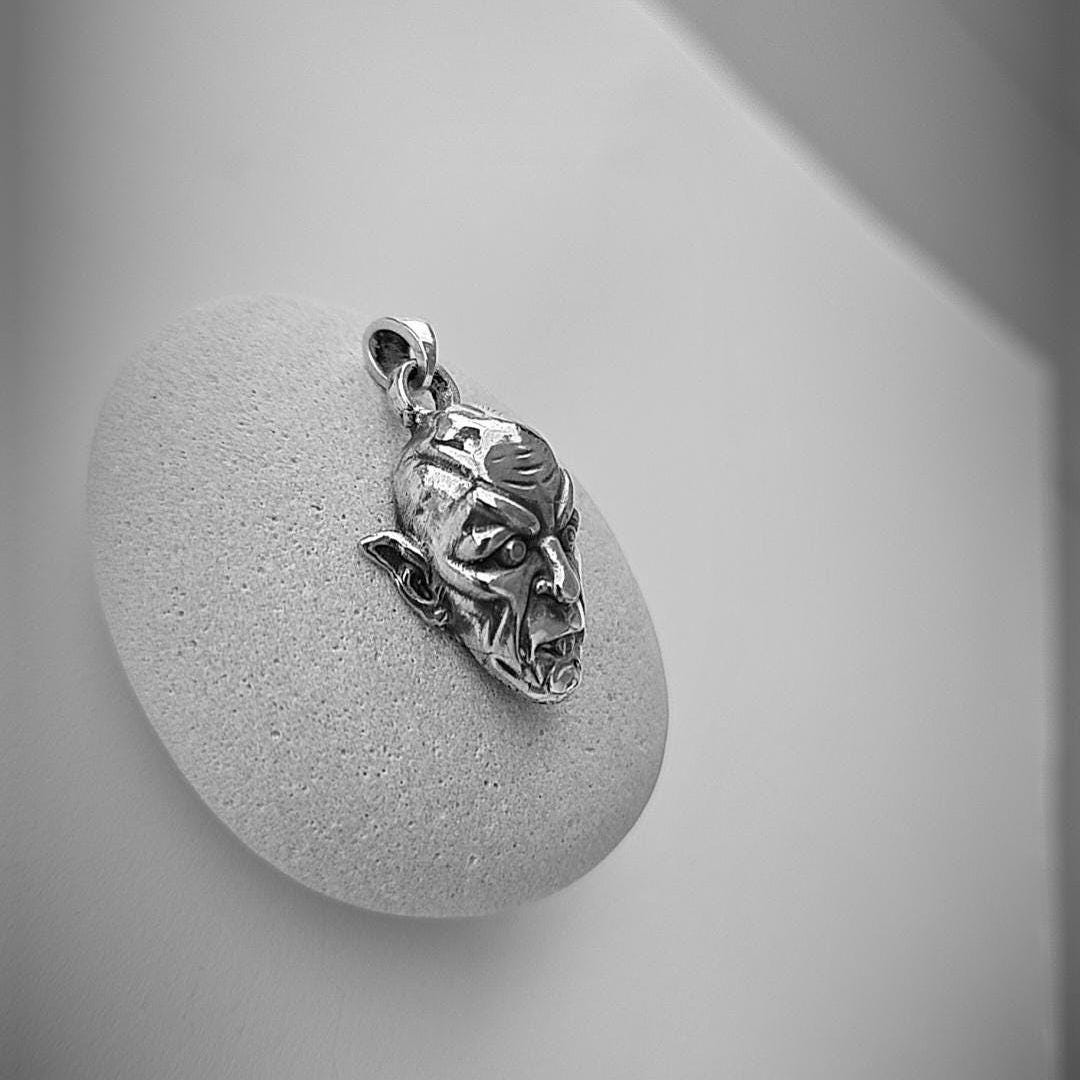 Horror Nosferatu Necklace Sterling Silver Vampire Head Pendant – Gothic , Dark Fantasy Jewelry for Men and Women