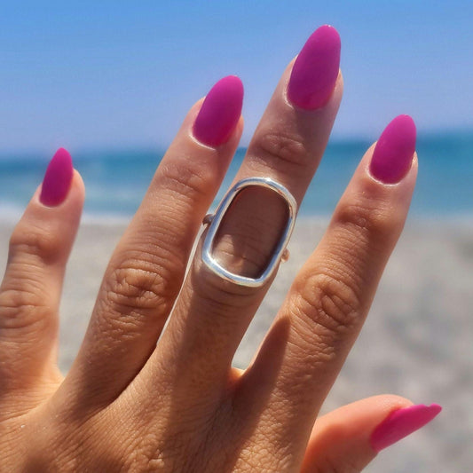 Handmade Sterling Silver Oval Ring: Minimalist Geometric Jewelry