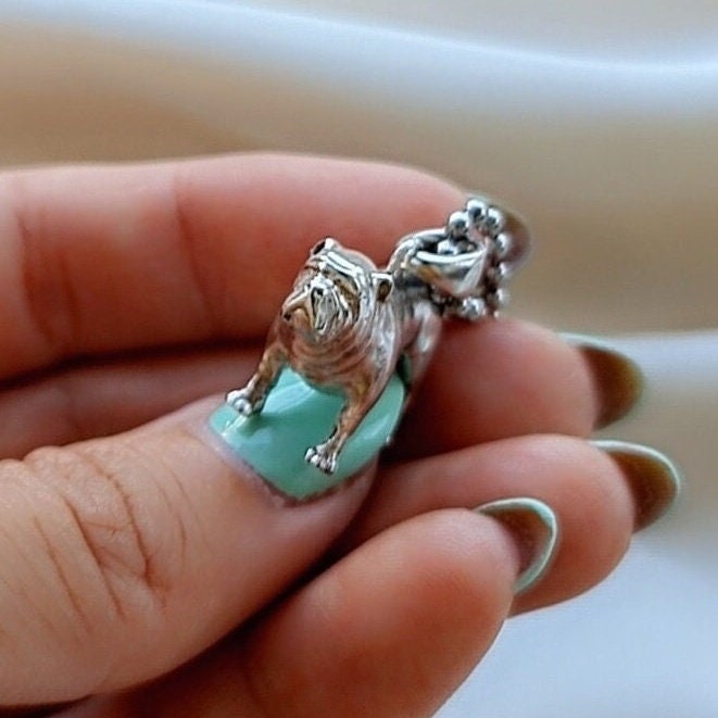 Handmade 925 Silver Bulldog Pendant: Detailed Dog Lover Gift