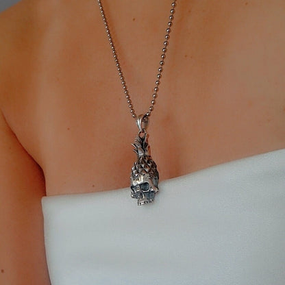 Handmade Gothic Sterling Silver Pineapple Skull Pendant