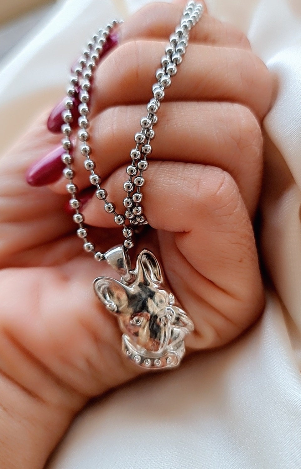 Handmade Sterling Silver French Bulldog Pendant: Minimalist Dog Necklace