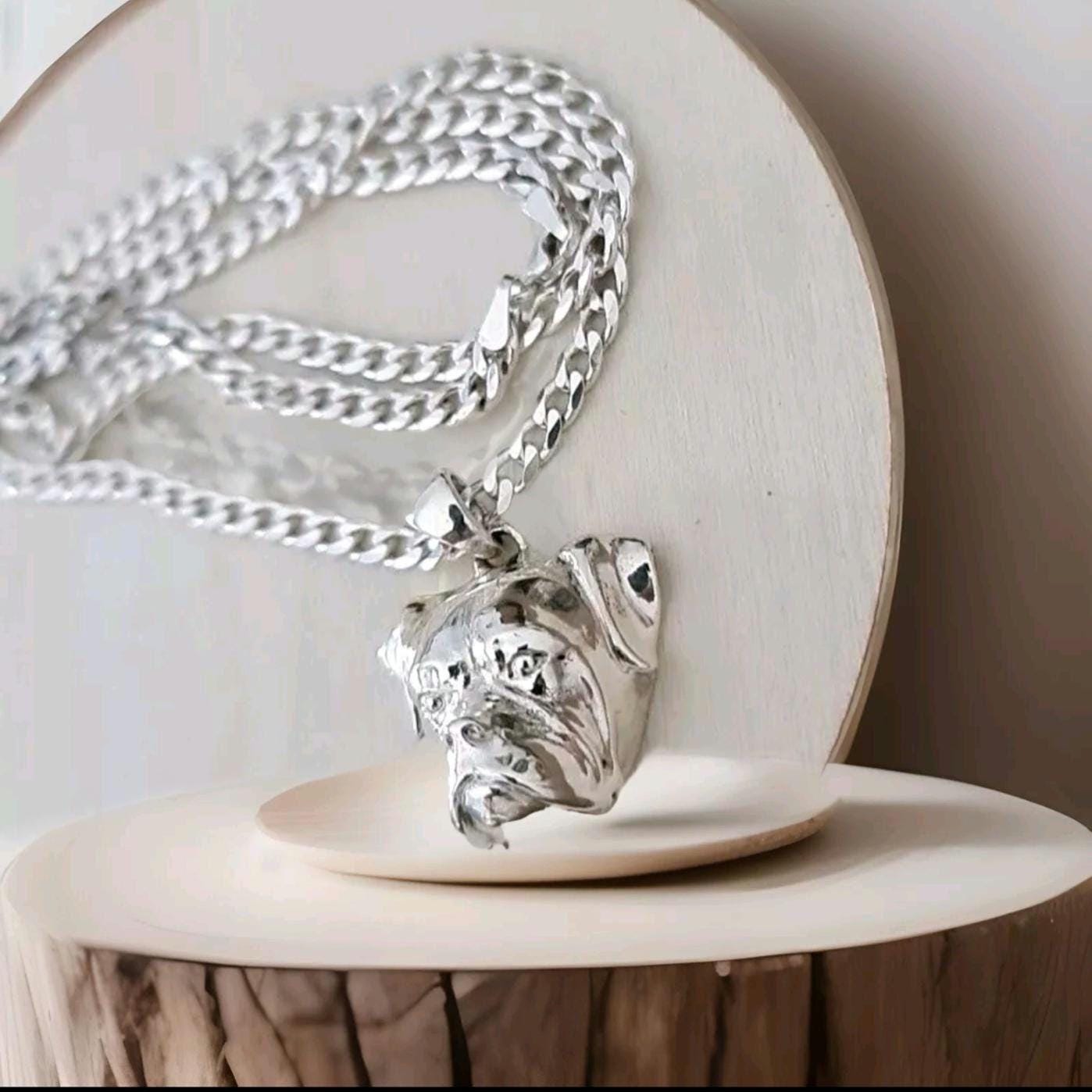 Handmade Sterling Silver Boxer Dog Pendant: Minimalist Pet Jewelry