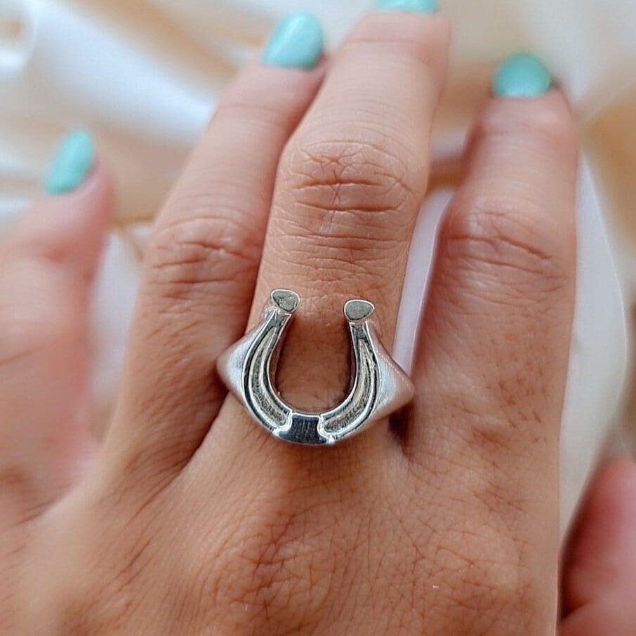Sterling Silver Horseshoe Signet Ring - Lucky Charm