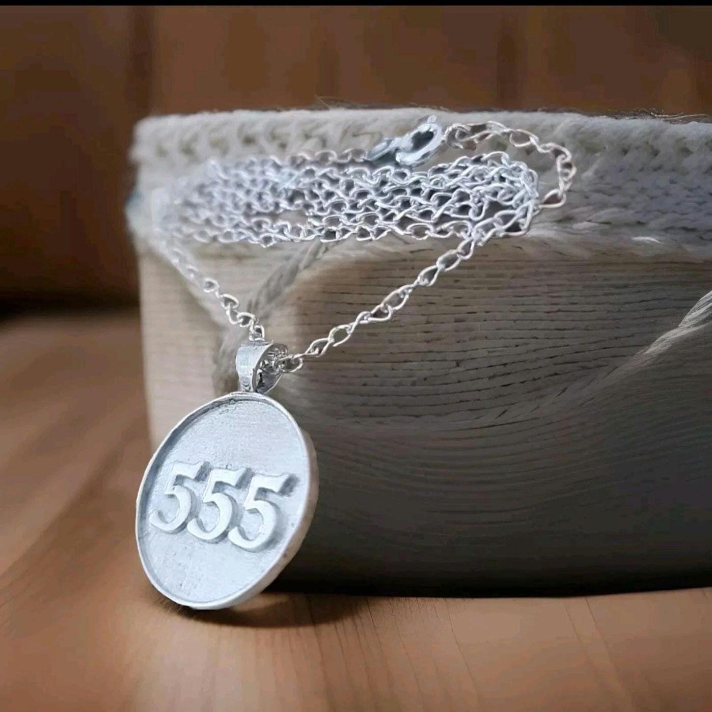 555 Angel Number Pendant: Sterling Silver Good Luck Charm