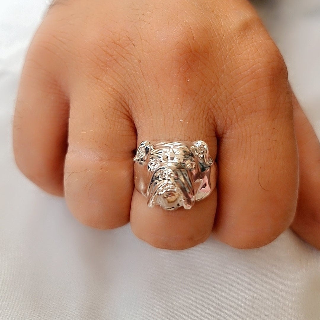 Handmade Sterling Silver English Bulldog Ring: Minimalist Dog Lover Jewelry