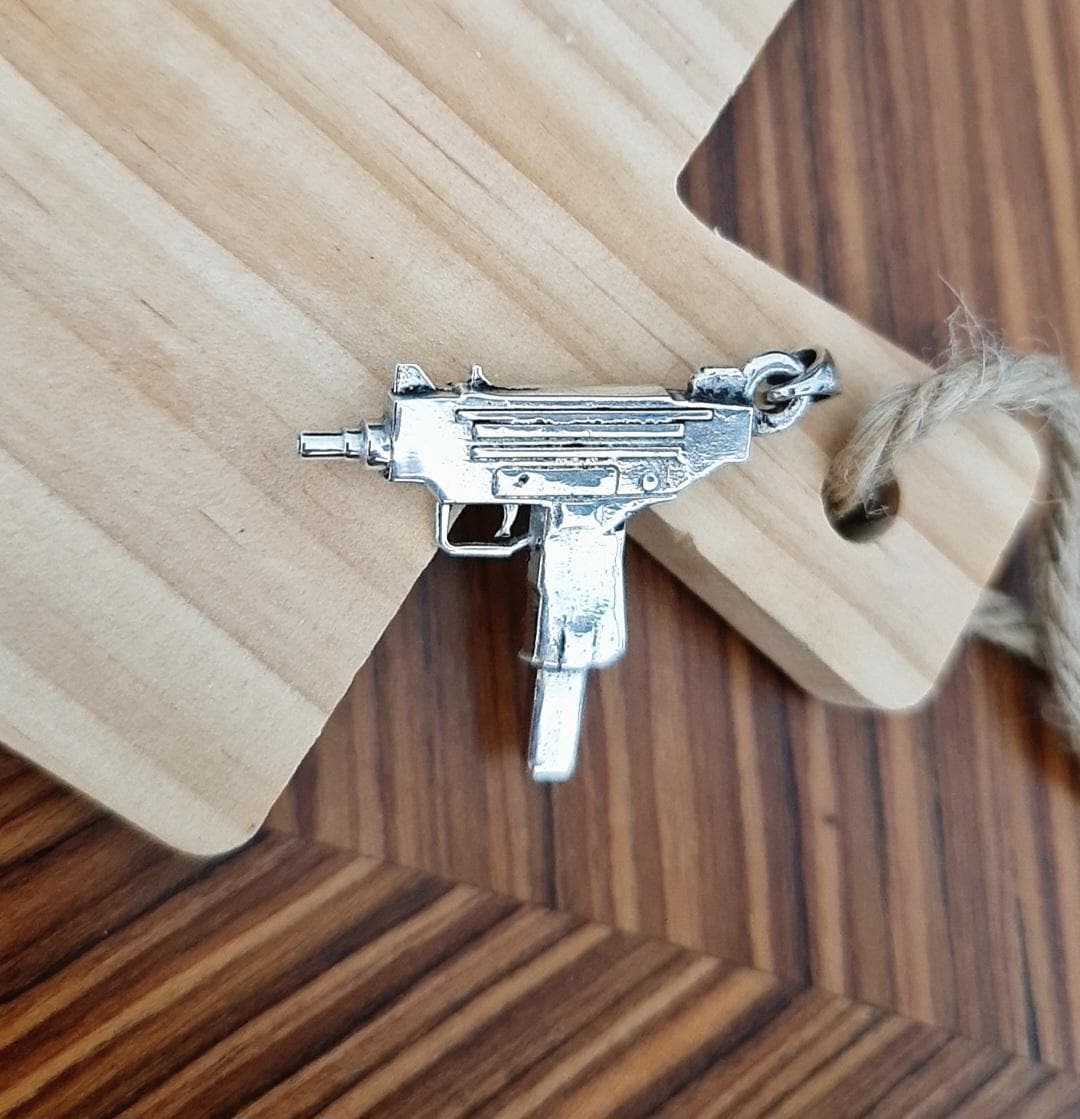 Uzi gun pendant, 925 sterling Silver weapon style, Army jewelry,  handmade steampunk