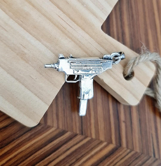 Uzi gun pendant, 925 sterling Silver weapon style, Army jewelry,  handmade steampunk