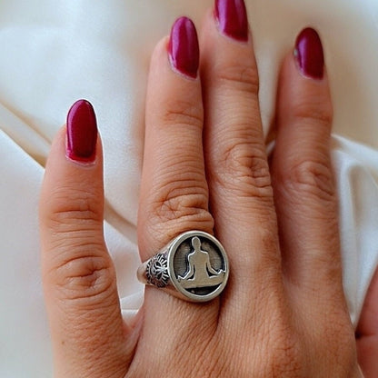 Meditation  Namaste Ring - Sterling Silver, Handmade with 9 Grams - Yoga jewelry  meditation vibe