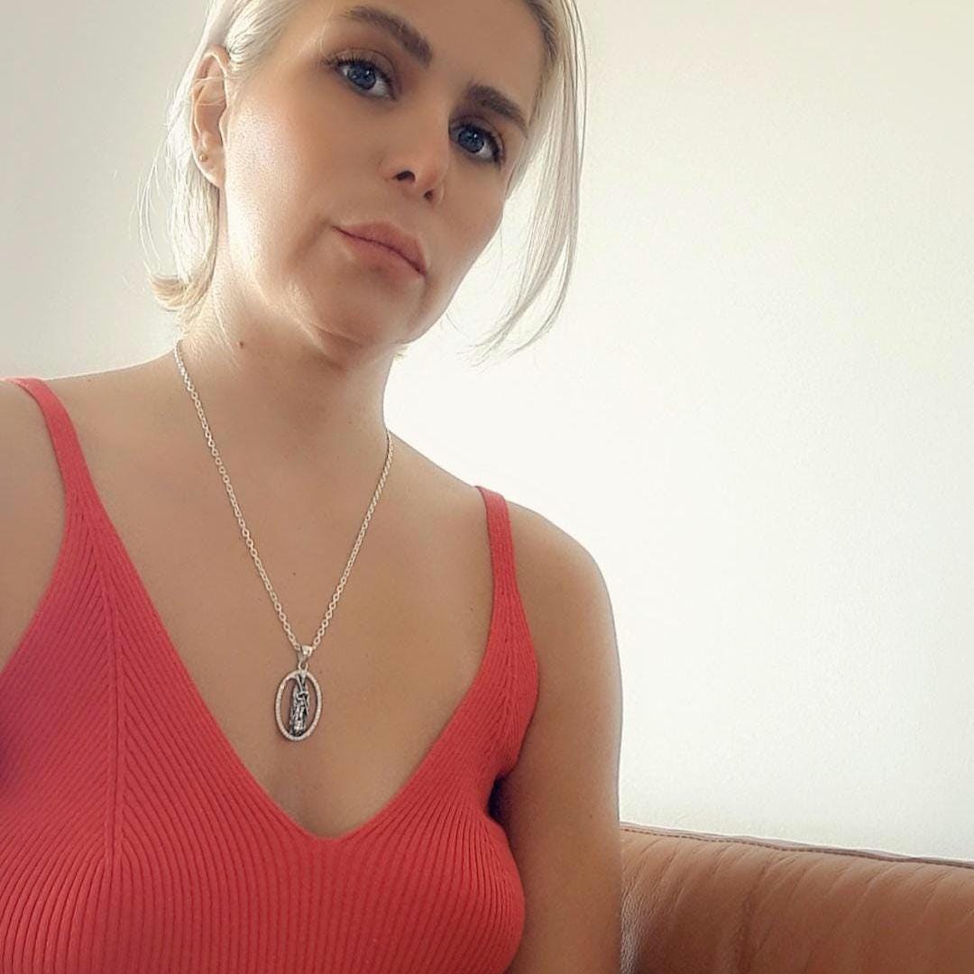 Handmade Silver Santa Muerte Pendant: Gothic Scythe Amulet with Zirconia