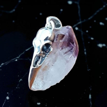 Handmade 925 Silver Raven Skull Pendant: Gothic Jewelry