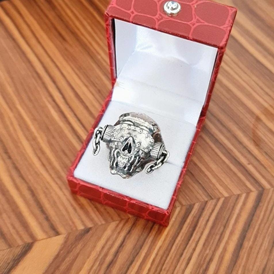 Handmade Sterling Silver Megadeth Vic Rattlehead Skull Ring - Heavy Metal Biker Jewelry