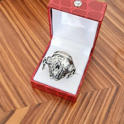 Handmade Sterling Silver Megadeth Vic Rattlehead Skull Ring - Heavy Metal Biker Jewelry