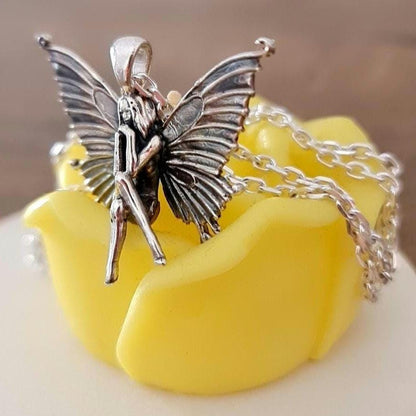 Handmade Sterling Silver Fairy Pendant Necklace: Winged Fantasy Charm