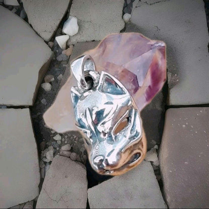 Sterling Silver Japanese Kitsune Fox Mask Pendant: Edgy Inari Necklace