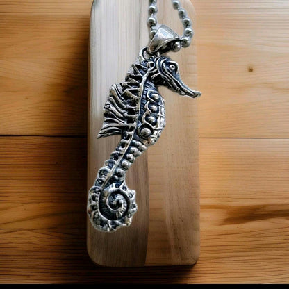 Handmade Sterling Silver Sea Horse Pendant: Oceanic Statement Piece