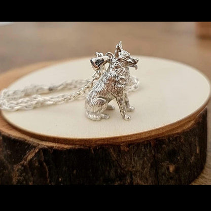 Handmade Sterling Silver German Shepherd Pendant: Detailed Dog Figurine