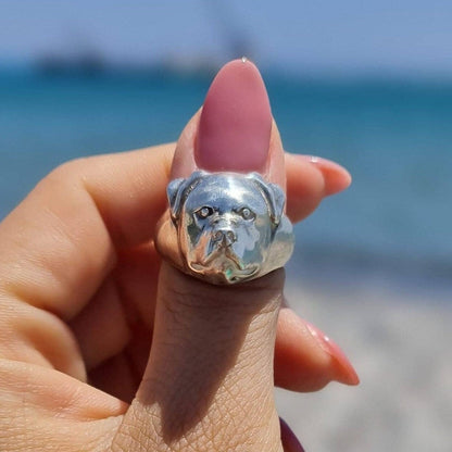 Handmade Rottweiler Ring: Detailed 925 Sterling Silver Dog Band