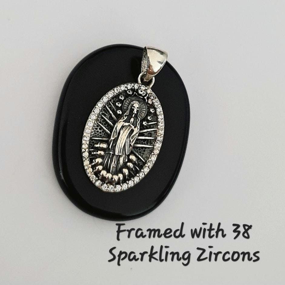 Sterling Silver La Santa Muerte Pendant: Gothic Zircon Skull Amulet